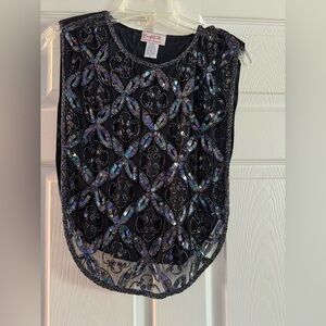 Mary McFadden Black and Iridescent Beaded Overlay